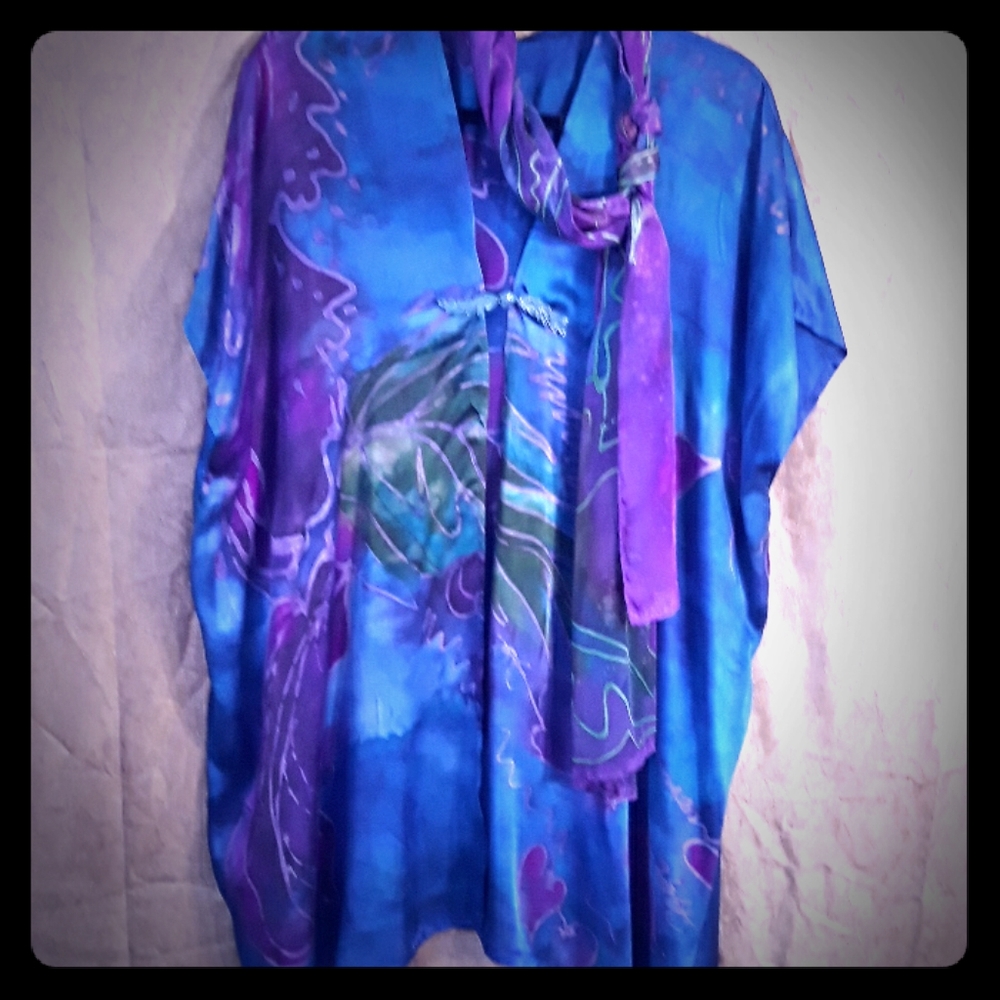 Hand Painted One Of A Kind Silk Satin Jacket